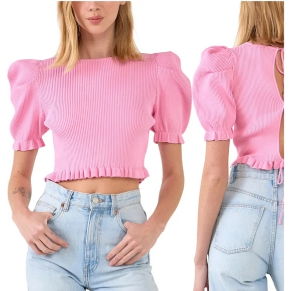 Endless Rose Tops - Bundle: Endless Rose Ribbed Pink Knit Top. Miss Love Ribbed Blk Sleeveless Small